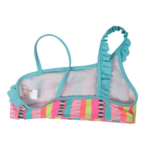 Cat & Jack Girls Swimsuit Set Pink Blue Medium Bikini Skirt Cover Stripe 3 Piece - Picture 3 of 16